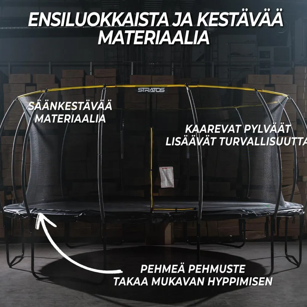 Sale Stratos Trampoliini Ø4.27m turvaverkolla