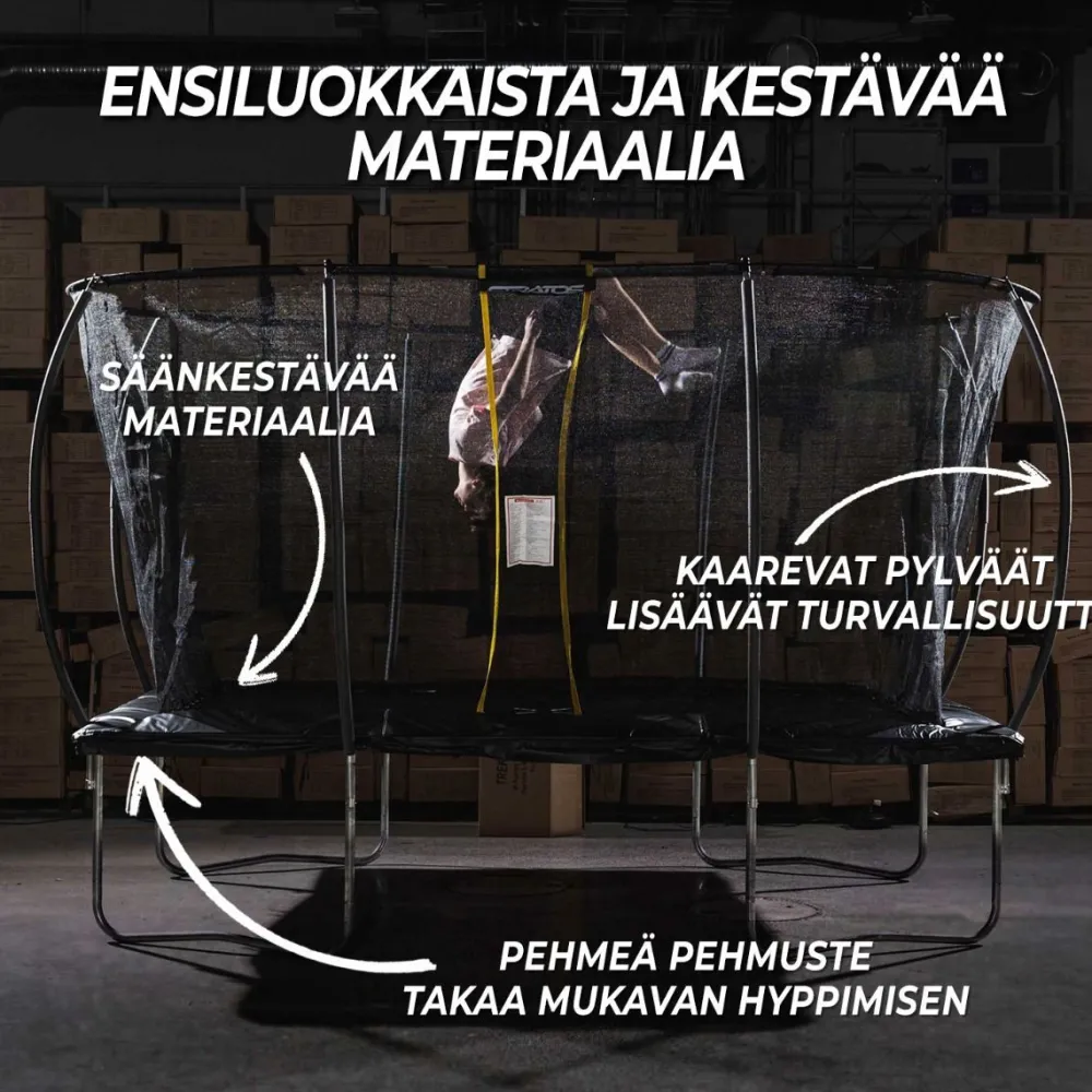 Clearance Stratos Trampoliini turvaverkolla suorakaide eri kokoja
