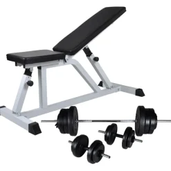 Best FinePRICE Treenipenkki levytanko- ja käsipainosarjalla, 60.5kg, 115x47x116cm