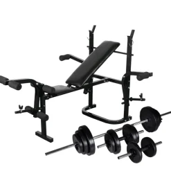 Discount FinePRICE Treenipenkki levytanko- ja käsipainosarjalla, 30.5kg, 163x123x147cm