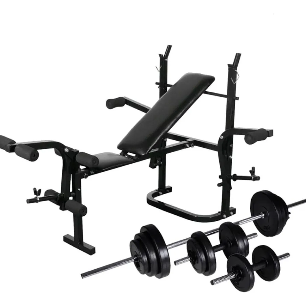 Discount FinePRICE Treenipenkki levytanko- ja käsipainosarjalla, 30.5kg, 163x123x147cm