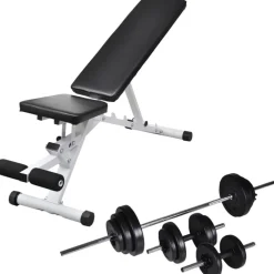 Best FinePRICE Treenipenkki levytanko- ja käsipainosarjalla, 30.5kg, 47.5x41x133cm