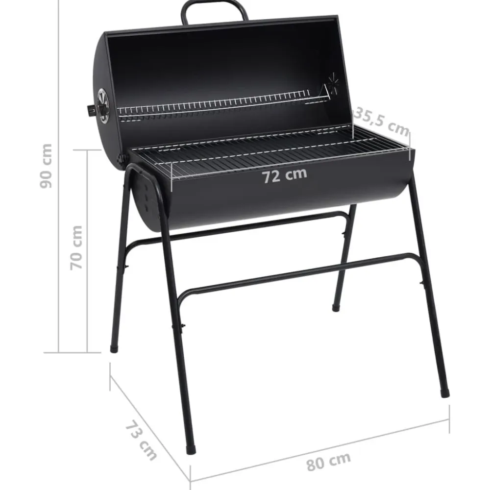 New FinePRICE Tynnyrigrilli 2 grilliritilällä 80x95x90 cm teräs musta
