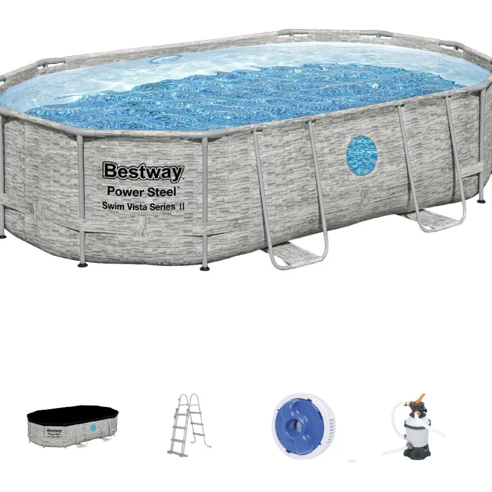 Outlet Bestway Uima-allassetti Power Steel Vista, 488x305x107cm, ovaali, ikkunalla