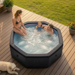 Online Wave Spa Ulkoporeallas Como, 6 hlöä, 90 suutinta, WiFi, kahdeksankulmainen, koottava, musta
