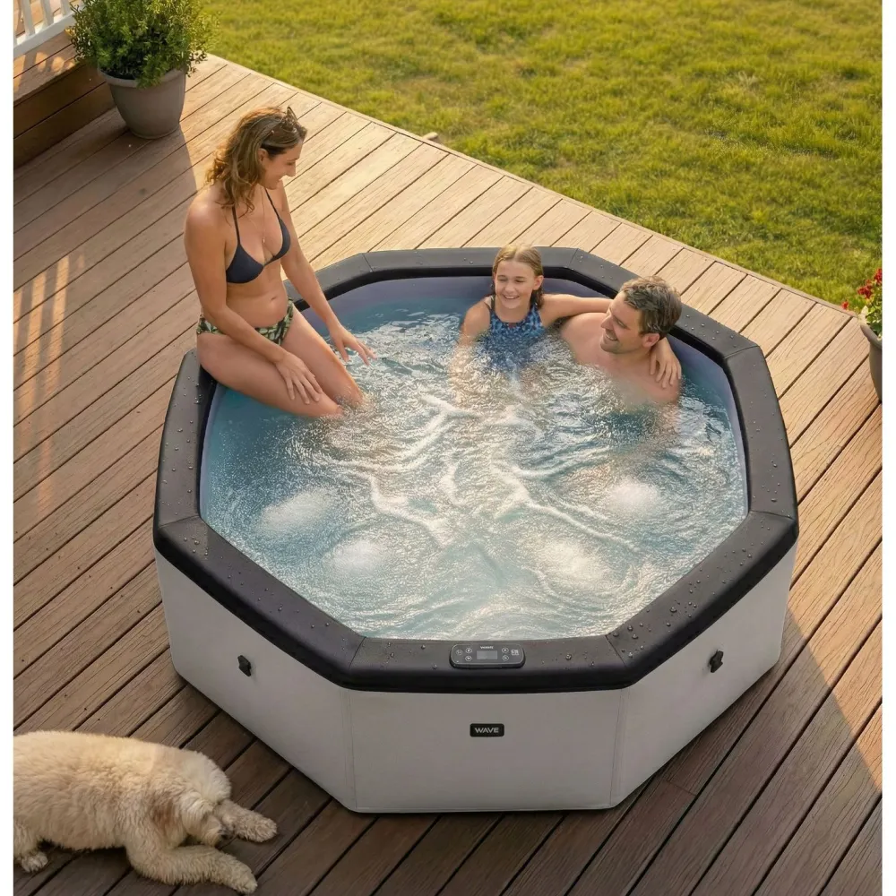 New Wave Spa Ulkoporeallas Como, 6 hlöä, 90 suutinta, WiFi, kahdeksankulmainen, koottava, harmaa