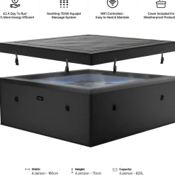 Online Wave Spa Ulkoporeallas Garda, 6 hlöä, 90 suutinta, WiFi, neliö, koottava, musta