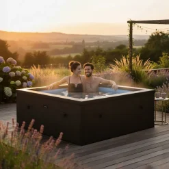 Online Wave Spa Ulkoporeallas Garda, 6 hlöä, 90 suutinta, WiFi, neliö, koottava, musta