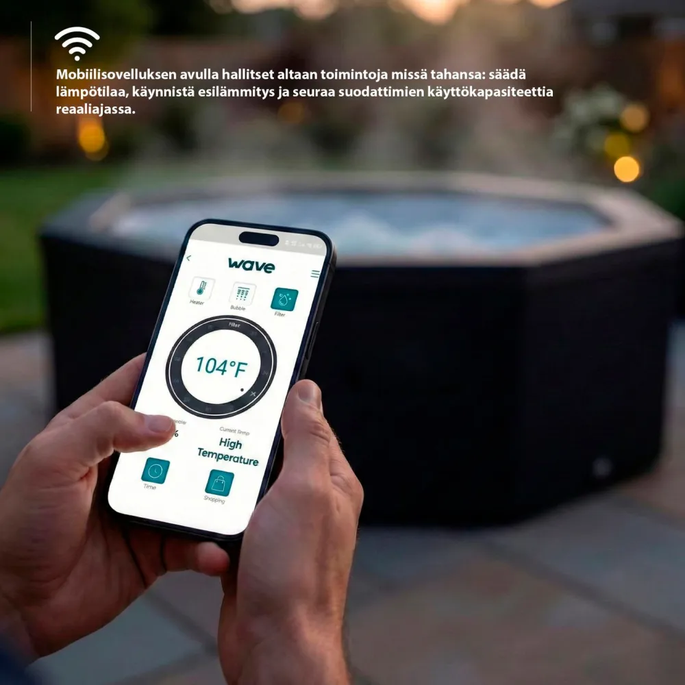 Online Wave Spa Ulkoporeallas Garda, 6 hlöä, 90 suutinta, WiFi, neliö, koottava, valkoinen