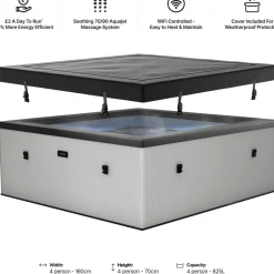 New Wave Spa Ulkoporeallas Garda, 6 hlöä, 90 suutinta, WiFi, neliö, koottava, harmaa