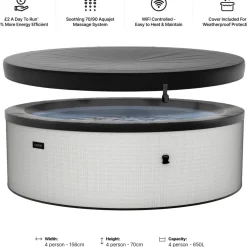 Sale Wave Spa Ulkoporeallas Tahoe, 4 hlöä, 70 suutinta, WiFi, pyöreä, koottava, harmaa