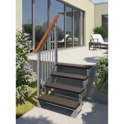 Sale Dolle Ulkoportaat Gardentop Trimax yhdellä Nordic-kaiteella tummanruskea eri kokoja