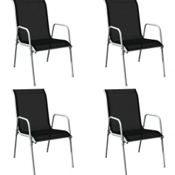 FinePRICE Ulkoruokailuryhmä terästä musta, 5 osaa