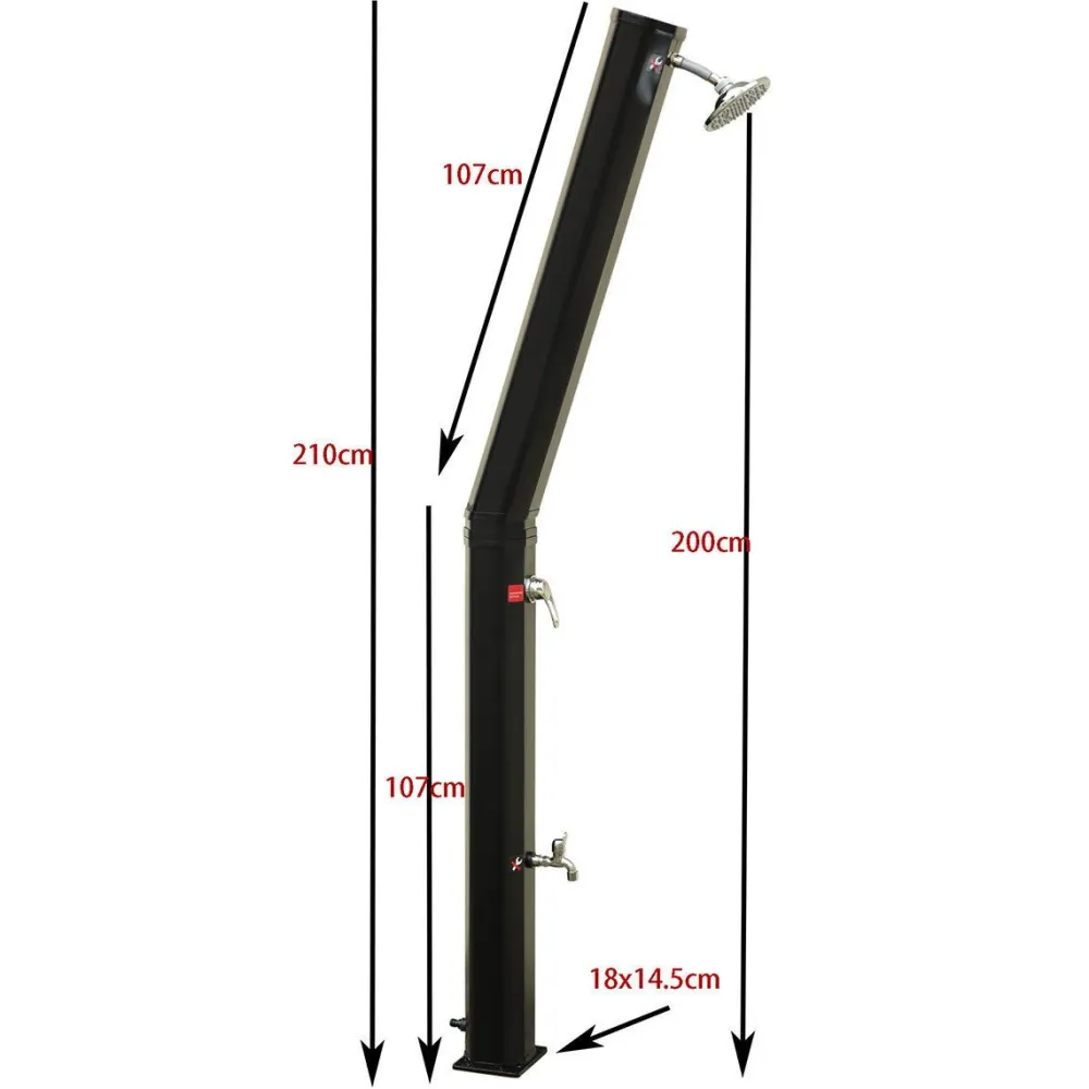 New Demerx Ulkosuihku Sunny 35 Edge, aurinkolämmitteinen, musta