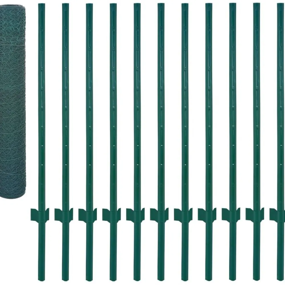 New FinePRICE Verkkoaita tolpilla teräs 25x1m silmäkoko 25mm vihreä