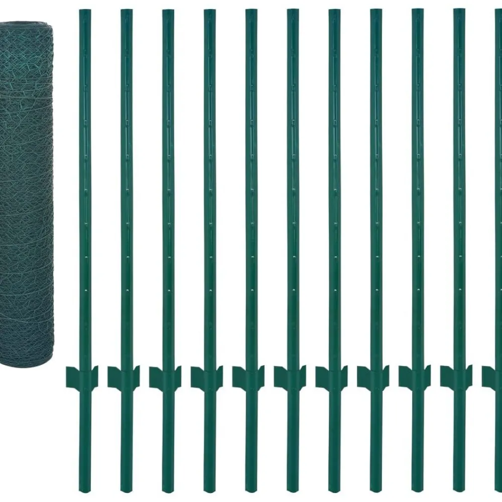 Outlet FinePRICE Verkkoaita tolpilla teräs 25x0.75m silmäkoko 25mm vihreä
