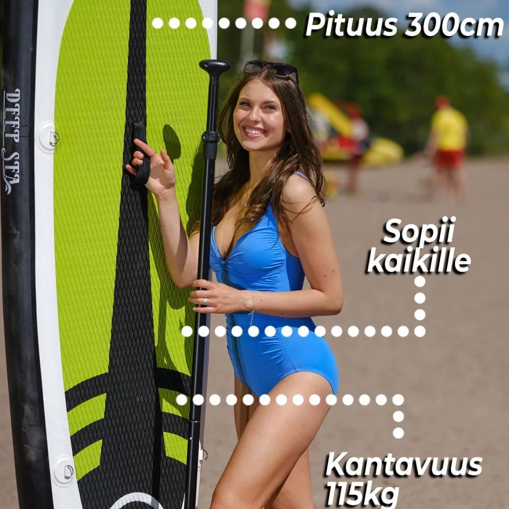 Hot Deep Sea 2x SUP-lautasetti Pro ilmatäytteinen 300 cm 15 PSI limenvihreä